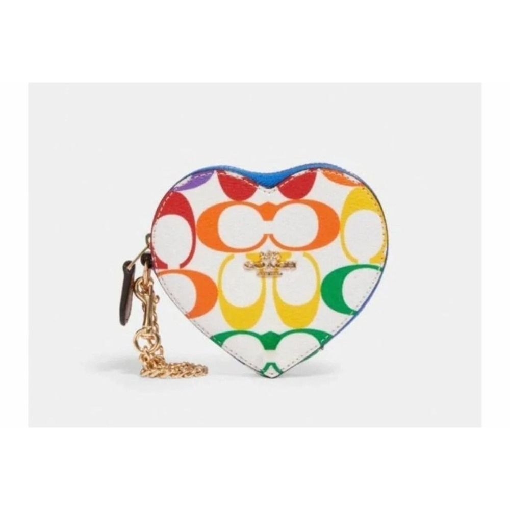 Coach Heart Rainbow Coin Purse NEW